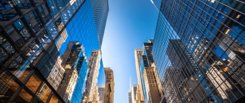 Futuristic skyscrapers in New York City financial services