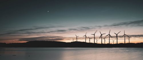 Wind turbines motion landscape sunset