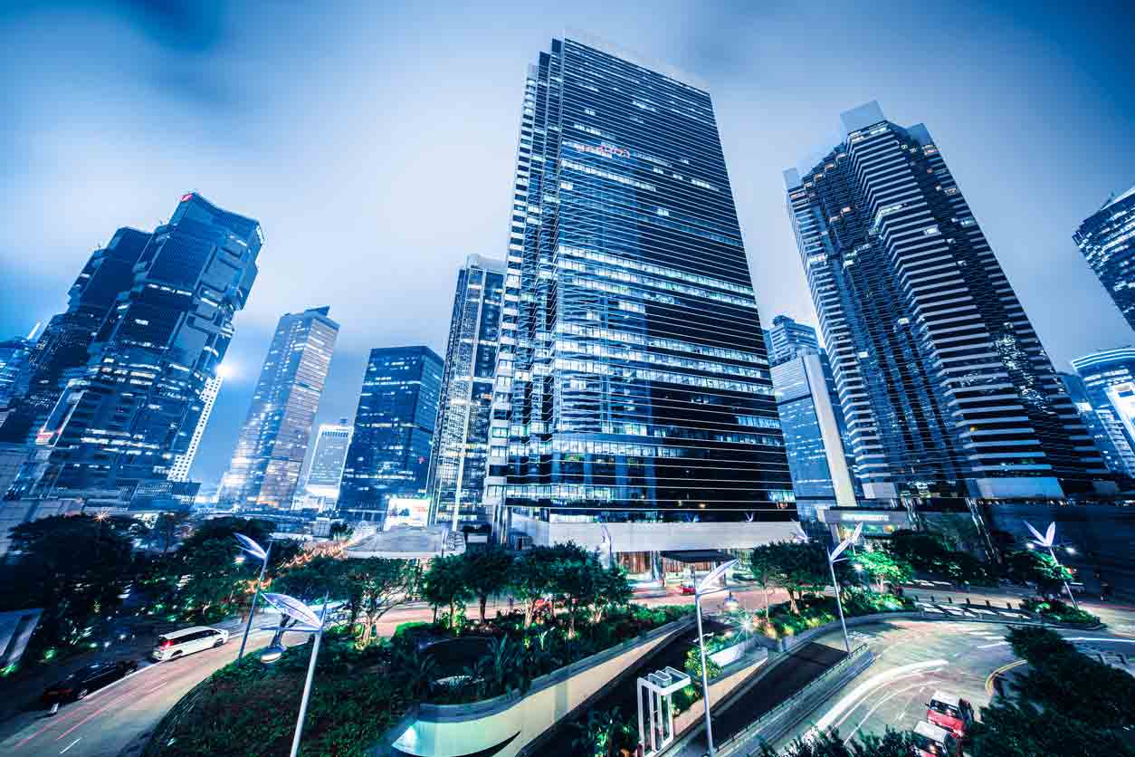 Modern financial skyscrapers in central Hong Kong