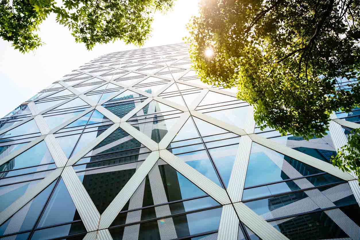 Office Building With Green Trees