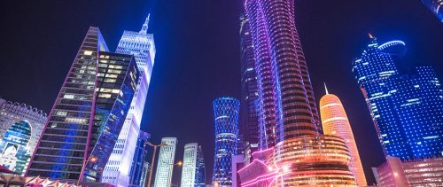 doha skyline of the downtown in Qatar