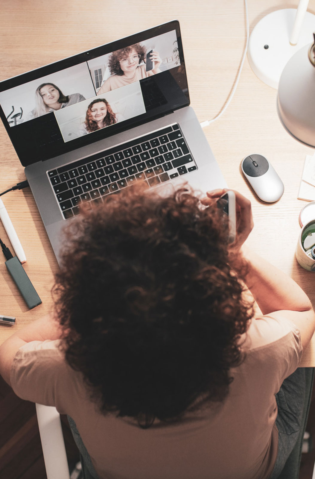 working from home in a zoom meeting